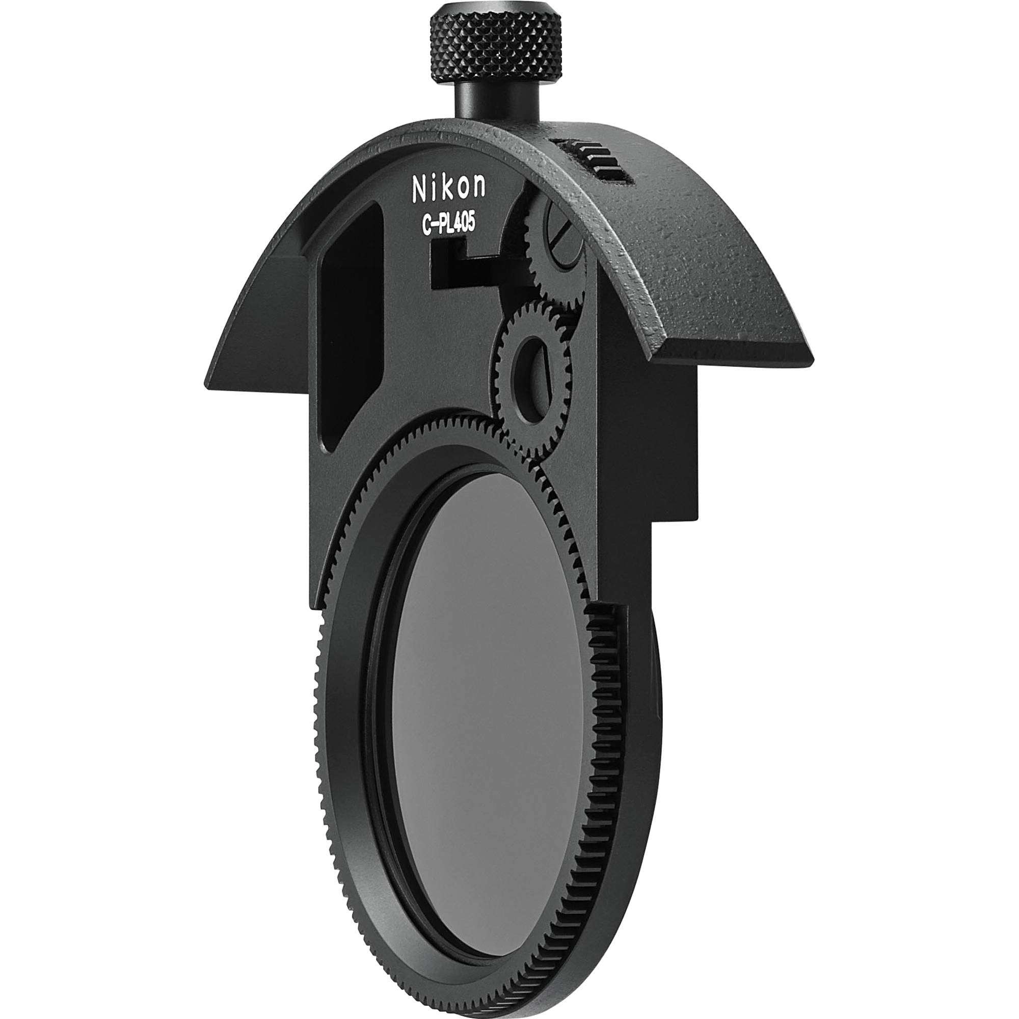 Filtro polarizador Nikon C-PL405 con engranajes para ajuste, color negro, accesorio para lentes.