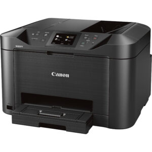 Canon MAXIFY MB5120, impresora multifuncional a color para oficina, diseño moderno negro con acabado cepillado.