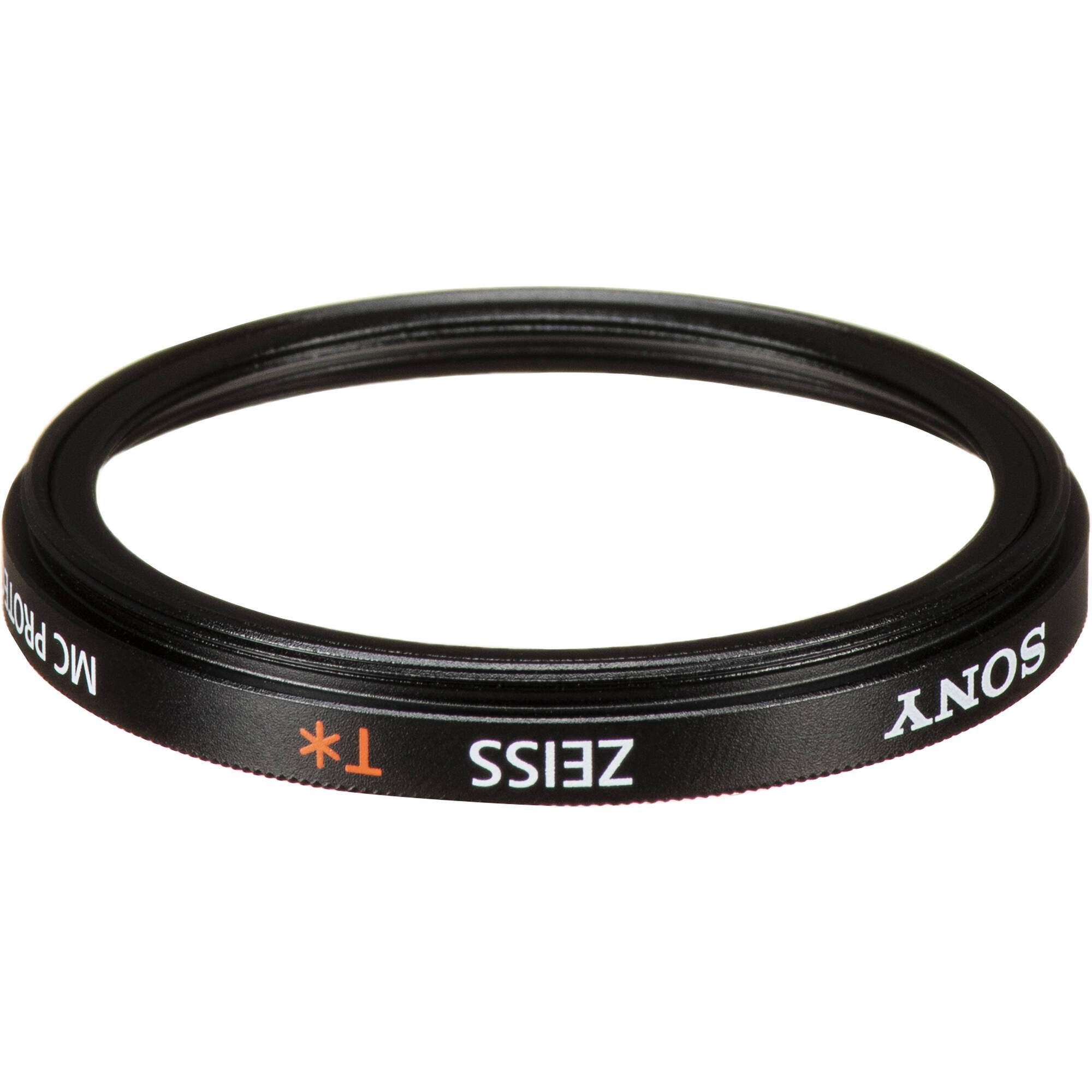 Filtro Sony MC PROTECTOR 40.5mm ZEISS T* multicapa, anillo negro con inscripciones blancas y naranjas.