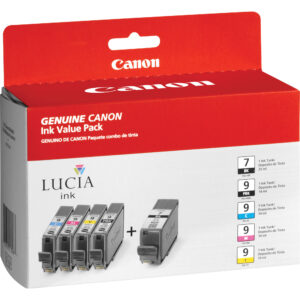 Paquete económico Canon Lucia ink con 4 cartuchos (1 BK PGI-7, 1 PBK, 1 C, 1 M, 1 Y PGI-9).