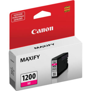 Cartucho tinta Canon MAXIFY PGI-1200 magenta, caja abierta con detalle del cartucho.