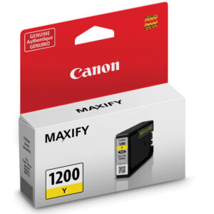 Cartucho de tinta amarillo Canon MAXIFY PGI-1200 en caja de producto.