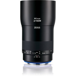 Lente macro ZEISS Milvus 2/100M negro, con escala de enfoque y montura Canon EF.