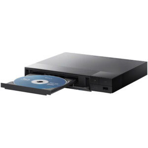 Reproductor Blu-ray Sony BDP-S1700E negro con bandeja y disco Blu-ray expuestos.