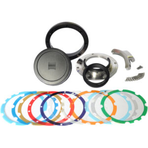 Juego de monturas ZEISS Nikon F T2.9-3.9 LWZ.3 con filtros de colores y tapa frontal.