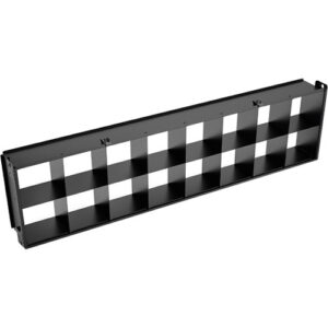 Estante organizador negro metálico con 16 compartimentos para cámaras SkyPanel ARRI