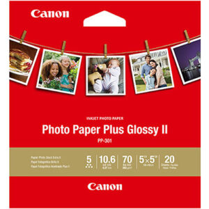 Canon Photo Paper Plus Glossy II 5x5 pulgadas, paquete de 20 hojas de papel fotográfico brillante para inyección de tinta.