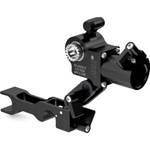 Base ARRI MFF-2 Cine negra para follow focus, vista isométrica, con detalles de modelo y número de serie.