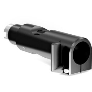 Extensión ARRI negra para perilla de enfoque, diseño cilíndrico con abrazadera y pasador de seguridad.