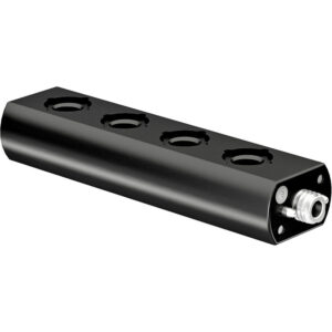Bloque de extensión ARRI HEB-3 negro para mango de cámara, con cuatro orificios superiores y conexión lateral.