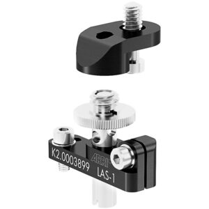 Soporte metálico negro ARRI LAS-1 con detalles plateados y tornillos para adaptador de lentes.