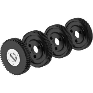 ARRI juego de 4 engranajes negros CLM-4 (0.8, 0.6, 0.5, 0.4-Mod) con soporte plateado