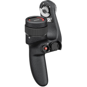 Volante derecho ARRI Master Grip negro con rueda zoom y botón rojo, para control de cámara.