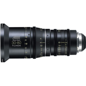 Lente zoom ARRI Alura 30-80 mm T2.8 negro para cine, con marcaciones en pies y T.