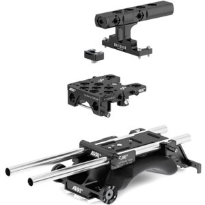 Conjunto ARRI Pro para Canon C300 Mark II con montura superior, soporte de varillas y manija.