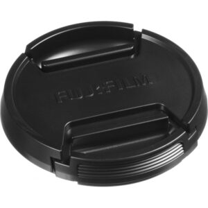 Tapa de lente frontal FUJIFILM FLCP-62II negra de 62 mm con logo grabado.