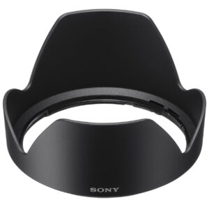 Parasol Sony ALC-SH136 negro para lentes, diseño petalilla, marca Sony visible.