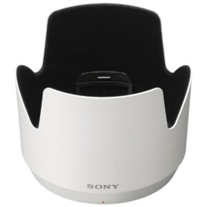 Parasol blanco Sony ALC-SH145 para lentes, interior negro, con logo Sony visible.