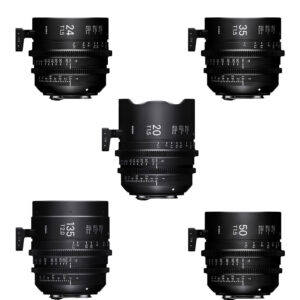 Kit de 5 lentes cine Sigma T1.5 FF en montura Sony E: 20mm, 24mm, 35mm, 50mm y 135mm.