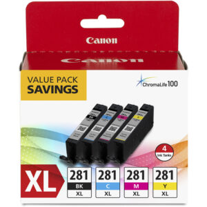 Paquete económico Canon 281XL, 4 cartuchos de tinta XL: negro, cian, magenta, amarillo.