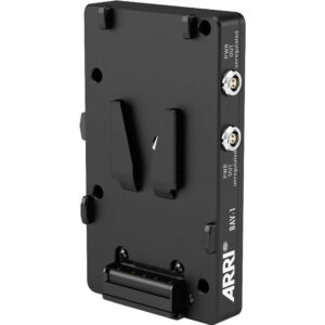 Placa adaptadora de batería ARRI BAV-1 V-Mount negra con dos salidas de energía sin regular.