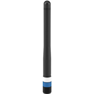Antena negra ARRI para vídeo inalámbrico y WiFi, con base blanca y azul.