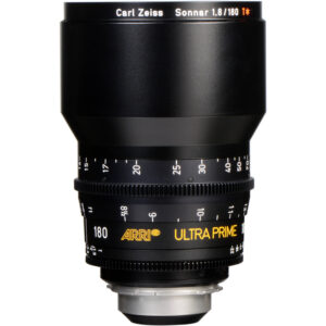Lente ARRI Ultra Prime 180mm T1.9 negro con escala en pies, marca Carl Zeiss, Sonnar.