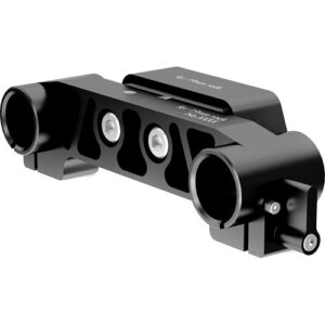 Soporte ARRI negro de 19 mm para varillas de soporte, con detalles de tornillos plateados y texto grabado.