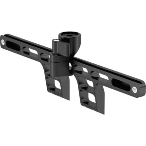 Adaptador negro de accesorios ARRI LMB con ranuras para montaje y brazo articulado.