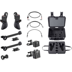 Set ARRI Master Grip con zoom derecho y enfoque/iris izquierdo, incluye mangos, varillas, cables y estuche de transporte.