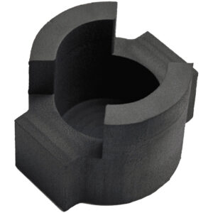 Incrustación de espuma negra ZEISS para lente Planar T 1.4/85, con cavidad cilíndrica y soportes.