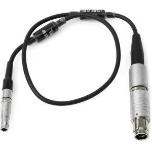 Cable ARRI CUB-1 a cámaras ROJAS, con conectores metálicos circulares y texto impreso negro.