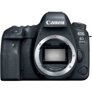 Cámara Canon EOS 6D Mark II negra, cuerpo DSLR profesional de fotograma completo.