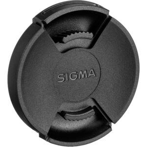 Tapa de lente Sigma LCF-46 III 46 mm negra, texturizada, con logo plateado en relieve.