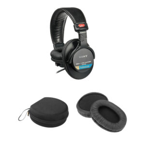 Auriculares Sony MDR-7506 negros profesionales con almohadillas de recambio y estuche, ideal para audio.