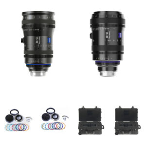 Dos lentes ZEISS CZ.2 compactos con zoom, uno 15-30mm y otro 28-80mm, en estuche negro y accesorios, montura Canon.