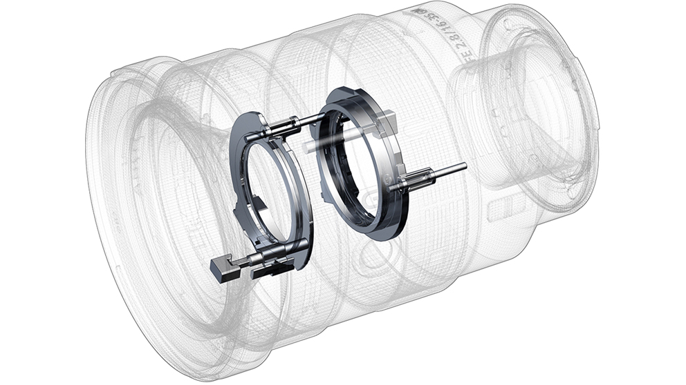 Diseño de zoom Sony FE 16-35mm f/2.8 GM, con mecanismo interno.