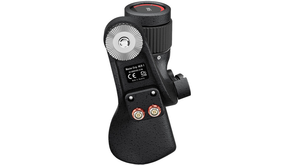 Agarre ARRI Master Grip MLR-1 negro con conexiones y detalles plateados, vista lateral.